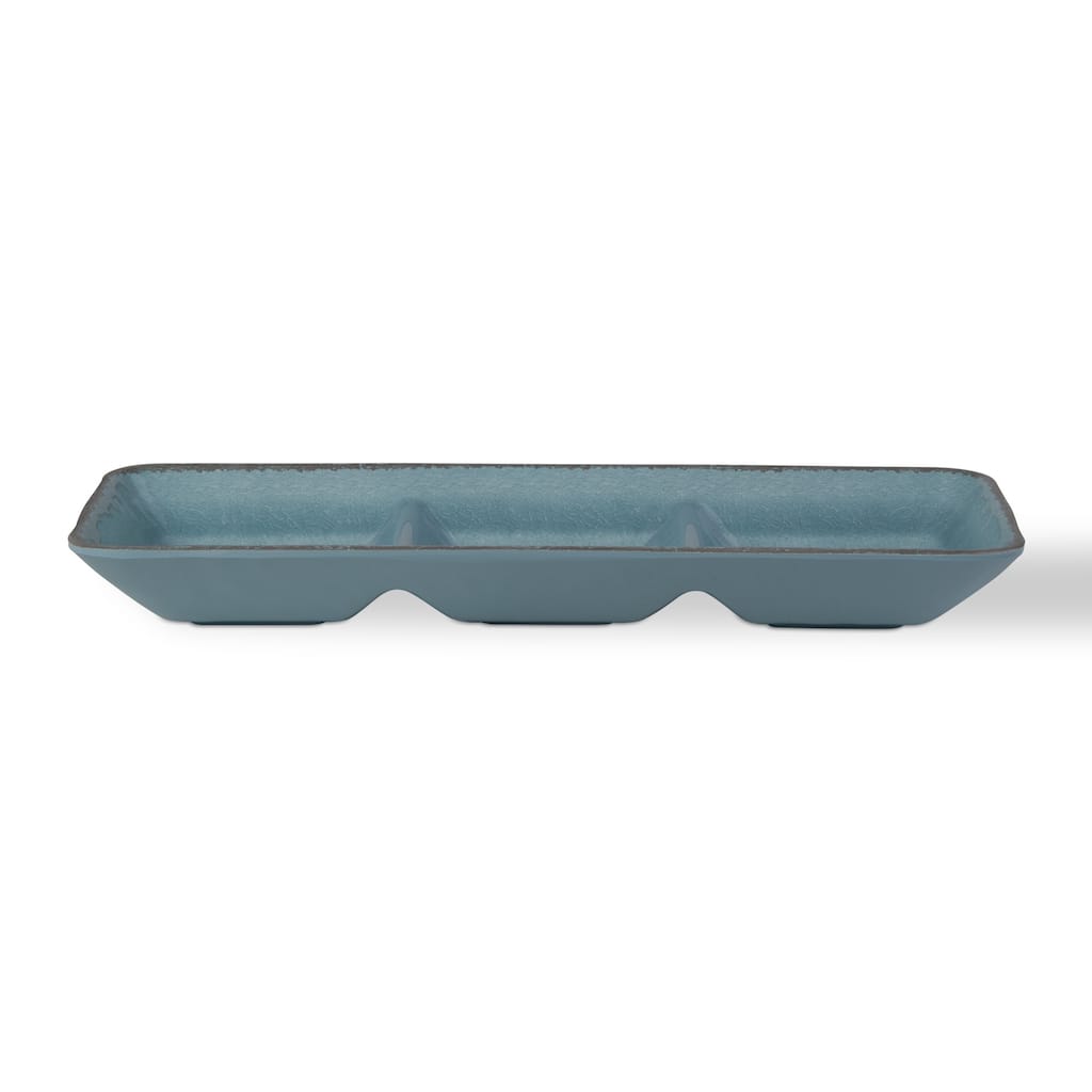 14.25"x5.5" Veranda Cracked Glazed Solid Wavy Edge Melamine Serveware Divided Dish Dishwasher Safe Indoor Outdoor Aqua Blue