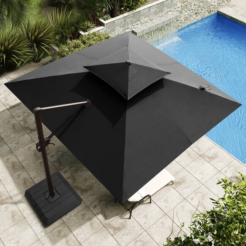 10.5ft Patio Double Top Cantilever Offset Umbrella with 4-Piece Fillable Weighted Base