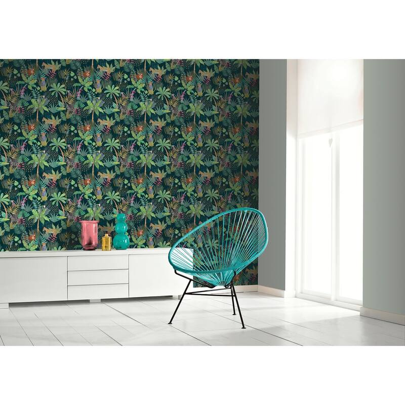 Arthouse Fonda Dark Green Jungle Party Wallpaper