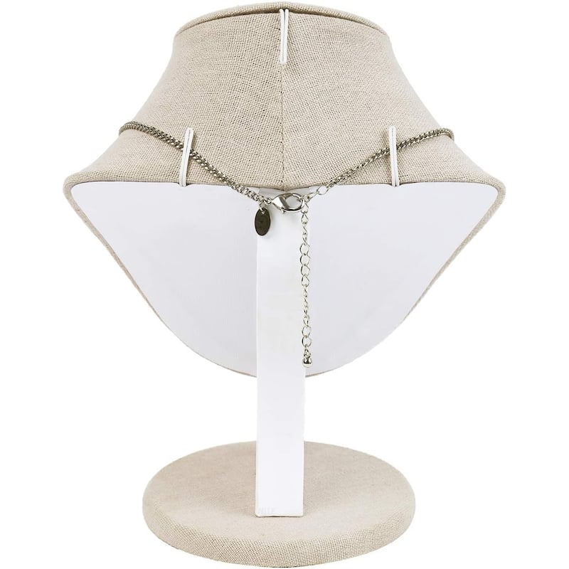 Linen Covered Wood Jewelry Display Necklace Bust Display Stand - S