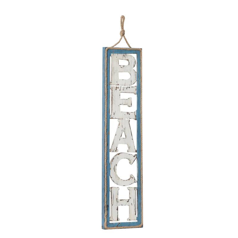 Wooden Sign Beach Wall Decor with Rope Hanger - Beige - Roche River Decor