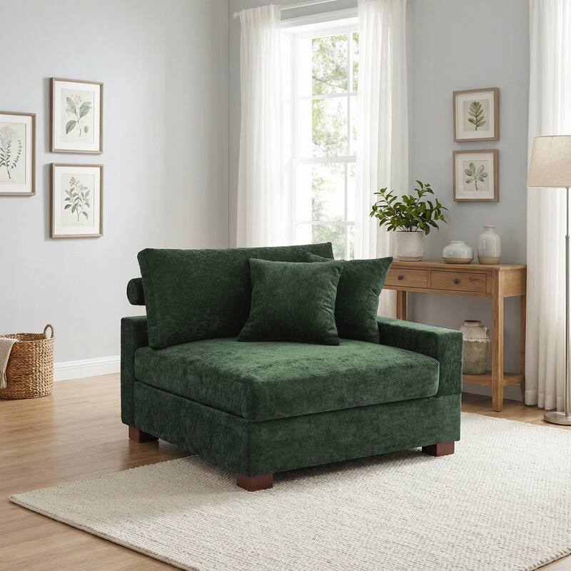 Chenille Upholstered Armless Accent Chair With Plush Cushion - ARMCHAIR - Green/right facing
