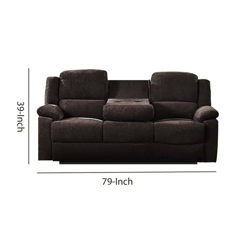 Fabric Wrapped Motion Sofa with Drop Down Table, Brown