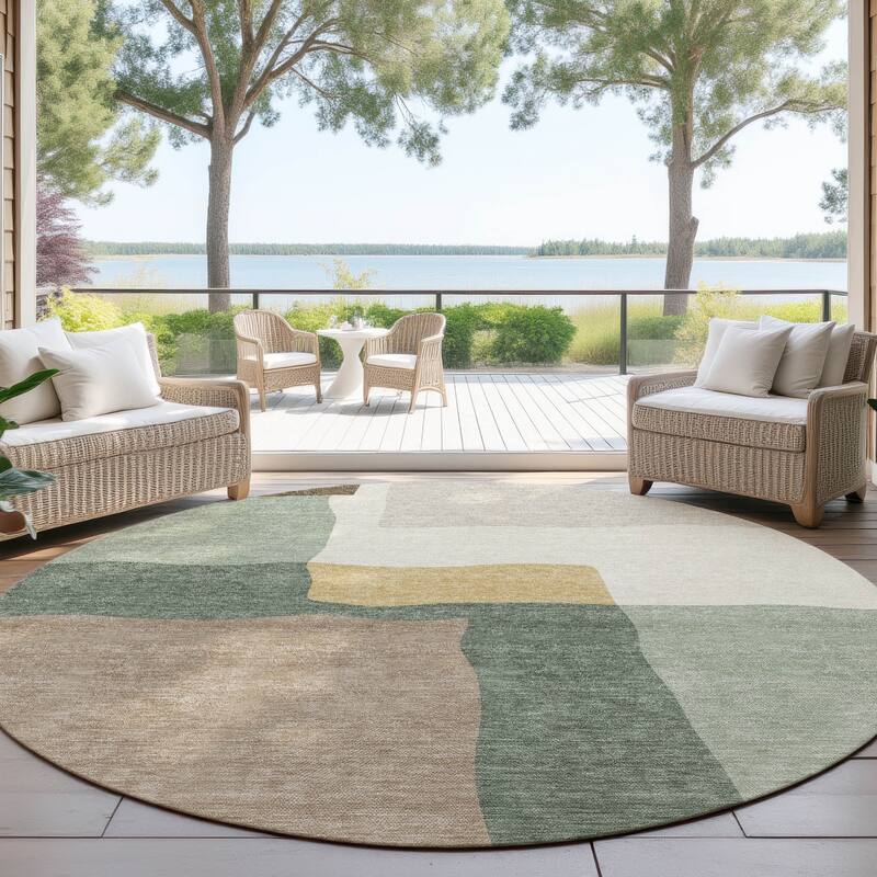 Machine Washable Indoor/ Outdoor Contemporary Blox Chantille Rug - Basil - 8' x 8'