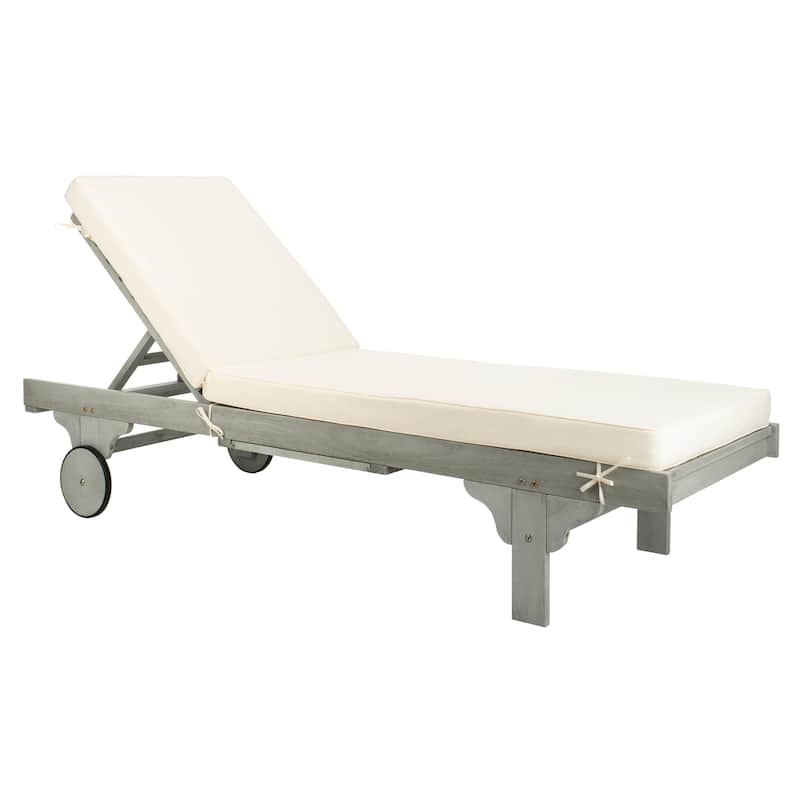 SAFAVIEH Outdoor Aubrie Adjustable Chaise Lounge Chair with Wheel.