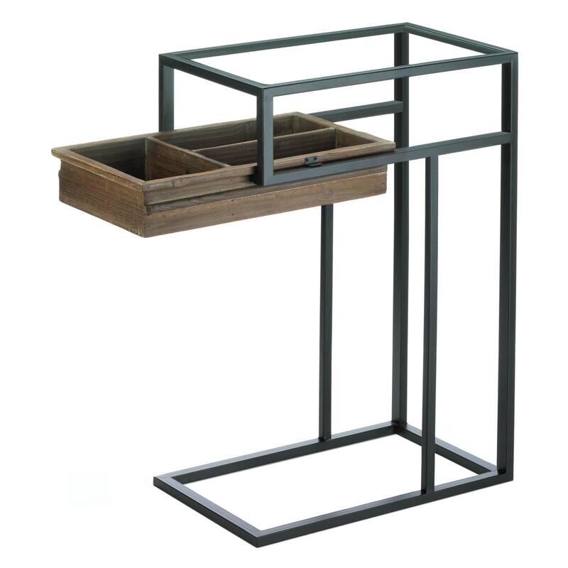 26" Brown and Black Contemporary Side Table with Slide Out Drawer