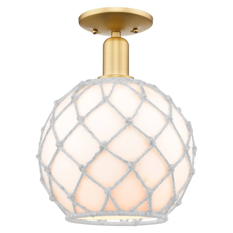 Innovations Lighting Endless Possibilities Arcadia - Farmhouse Rope - 1 Light 10" Semi-Flush Mount - White Glass with White Rope/Satin Gold