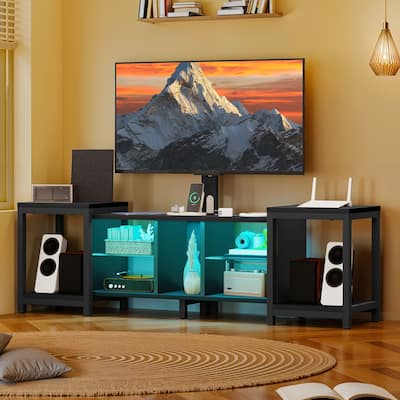 Moasis Modern Extendable LED TV Stand with Adjustable Mount and Glass Shelves