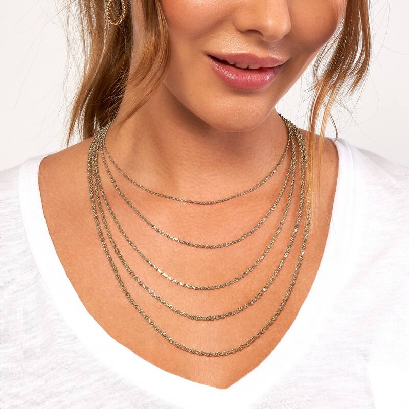 Curata 14k Yellow Gold 1.56mm Diamond Cut Rope Chain Necklace(Lobster)