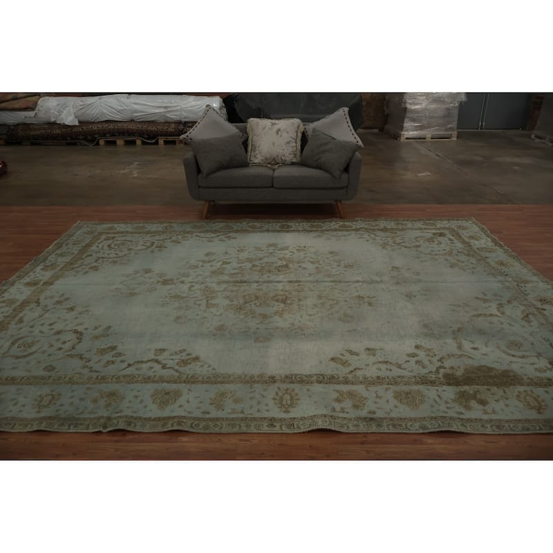 Hand Knotted Oriental 100% Wool Carpet Traditional Floral Green Tabriz Area Rug - 12' 7'' X 9' 3''