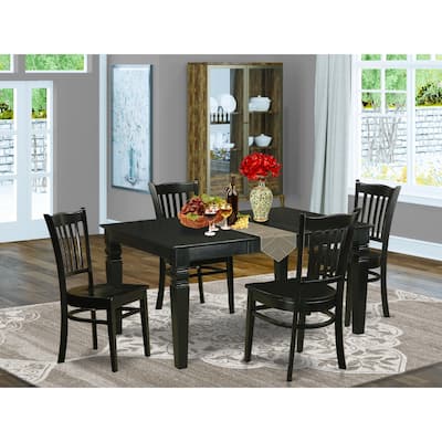 HomeStock 5-Piece Rectangle Black Finish Solid Wood Top Dining table with 4 Chairs with Lattice Back