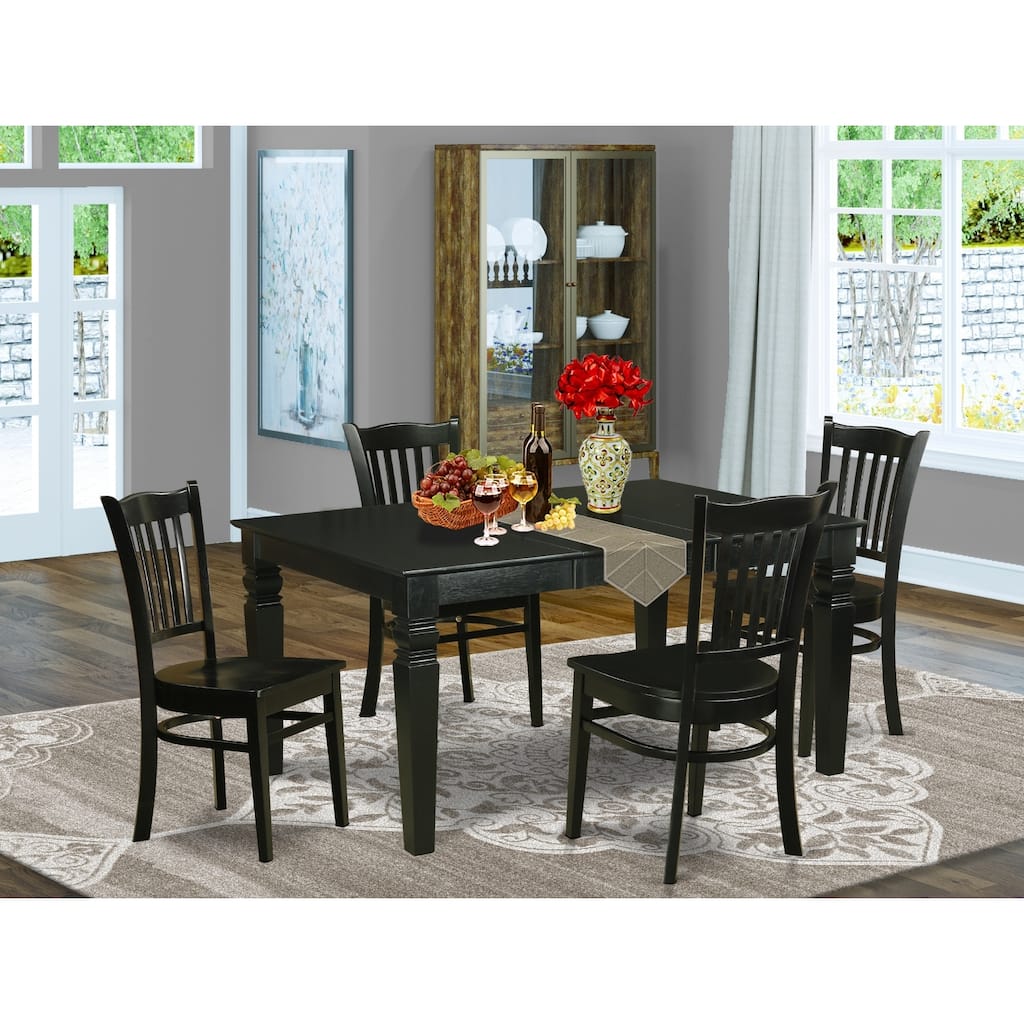 HomeStock 5-Piece Rectangle Black Finish Solid Wood Top Dining table with 4 Chairs with Lattice Back