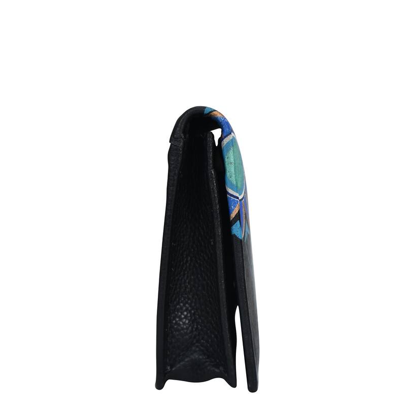 Handpainted Leather Ladies Two-Fold Clutch Wallet - Blue Elephant