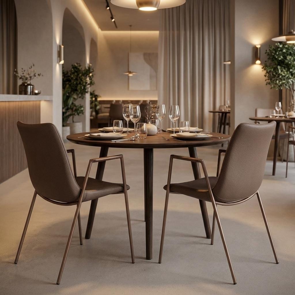 HomeRoots Set of Two Brown And Walnut Faux Leather And Wood And Steel Dining Arm Chairs - 21.70 in. x 32.50 in. x 23.20 in.