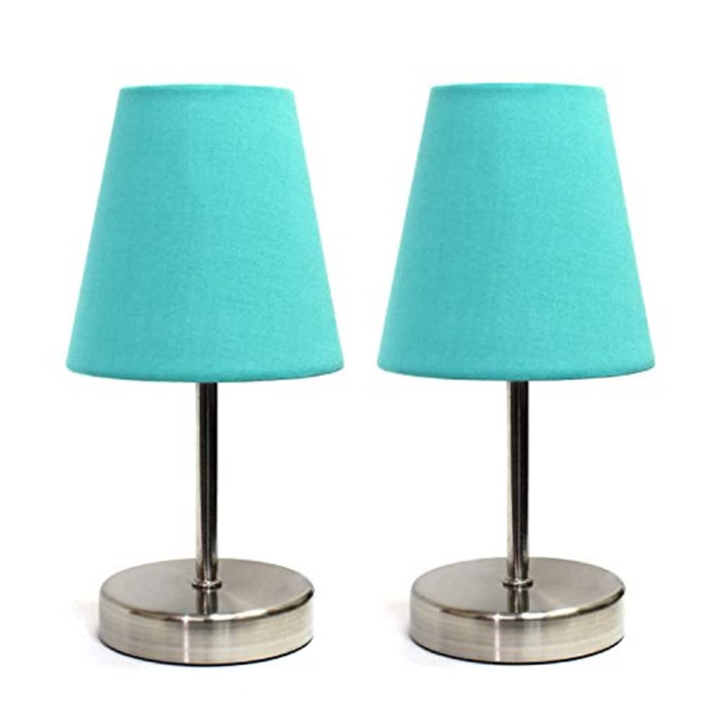 10.5 in. Sand Nickel Finish Table Lamp with Blue Shade, Stick Table Lamp for Living Room Tables, Set of 2