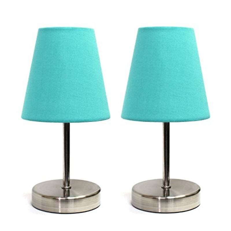 10.5 in. Sand Nickel Finish Table Lamp with Blue Shade, Stick Table Lamp for Living Room Tables, Set of 2