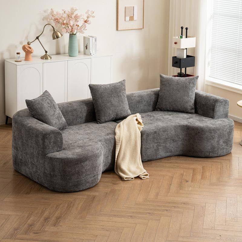 Curved Corduroy Sofa, Soft Cushions with 3 Pillows