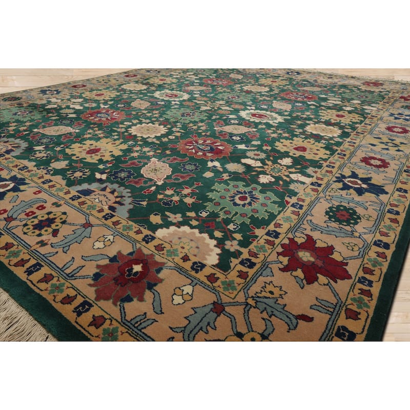 8x10 Hand Knotted New Zewland Wool Green Oushak Crafts Plush Pile Rug - 8' x 10'