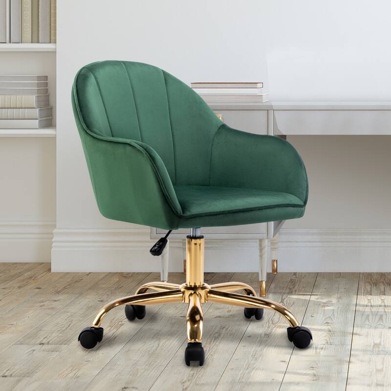 Porthos Home Xenos Velvet Office Chair with Gold Chrome Base - Green