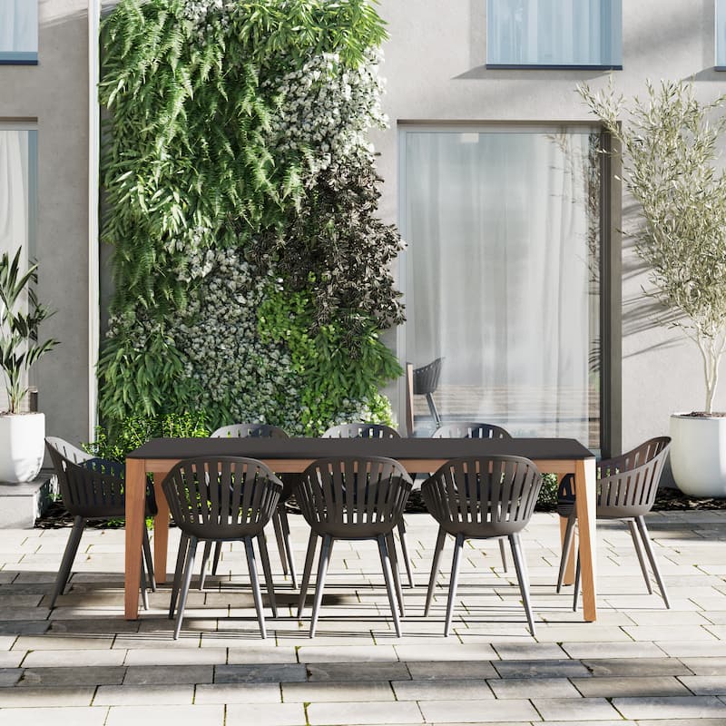 Amazonia 9pc Outdoor Patio Manthe Dining Wood Set - Black Table and Black Chairs with Aluminum Legs