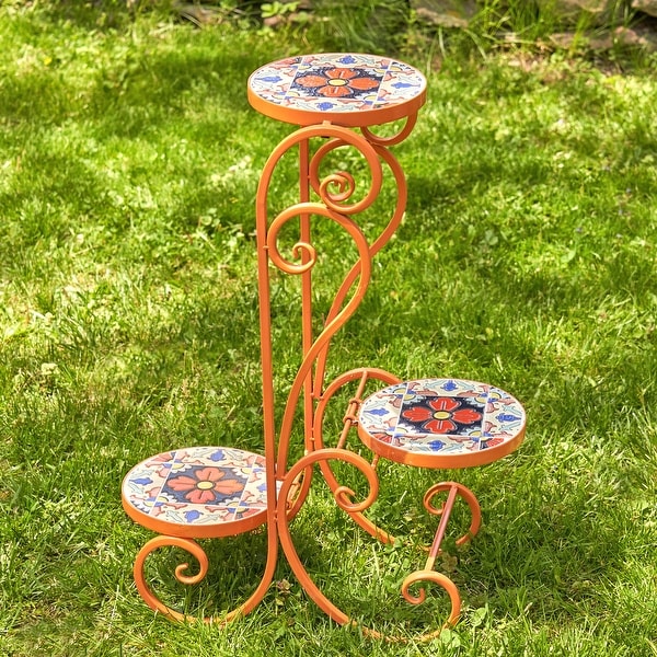 Set of 2 "Saint Petersburg" Folding Iron Mosaic Plant Stands - Large. Opens flyout.