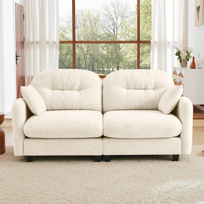 74" Loveseat Sofa, Modern Chenille Deep Seat Sectional Couch for Living Room, Tufted Backrest Love Seat with Pillows