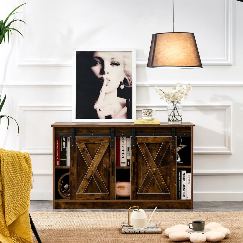 47" TV Stand with Barn Doors & 3-Layer Storage