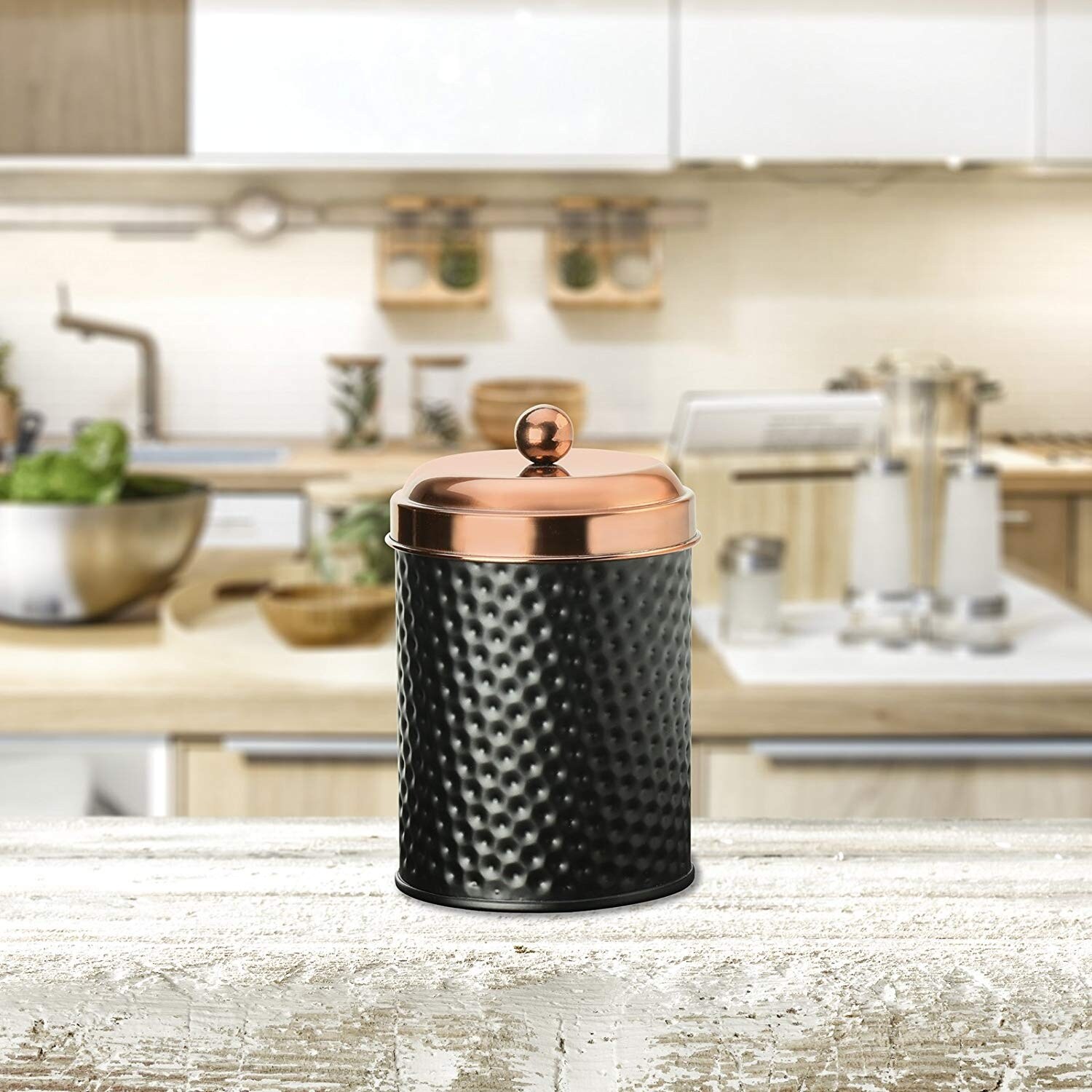 Amici Ashby Copper Metal Small Storage Canisters, Set of 2 - Black/Cooper -  24 Ounces