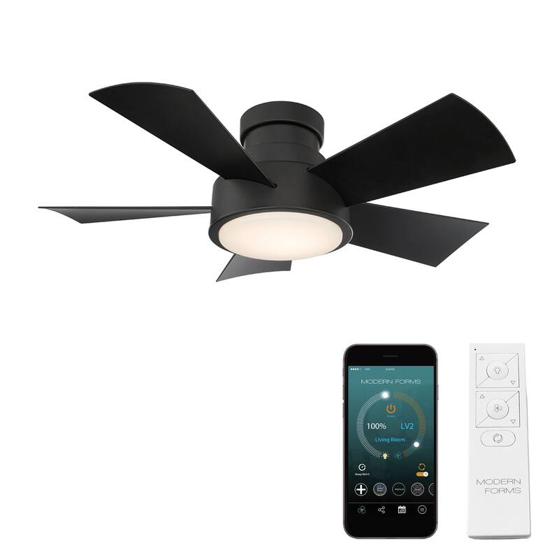 Vox Indoor/Outdoor 5-Blade Smart Flush Mount Ceiling Fan 38in with 3000 LED and Remote Control - 38 - Matte Black