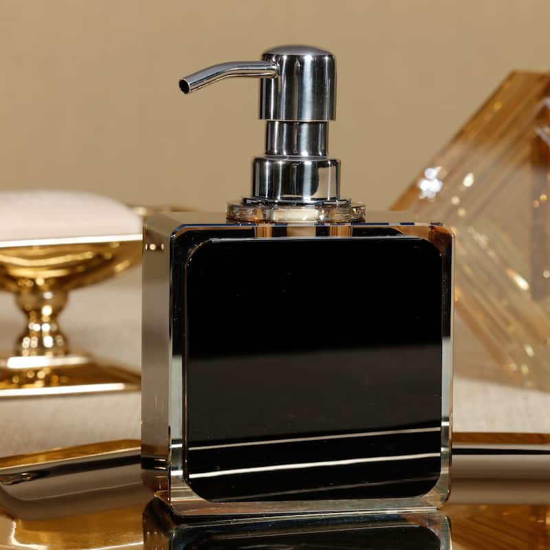 Decorative Crystal Tonal Black & Amber Glass Soap Dispenser - Black, Amber