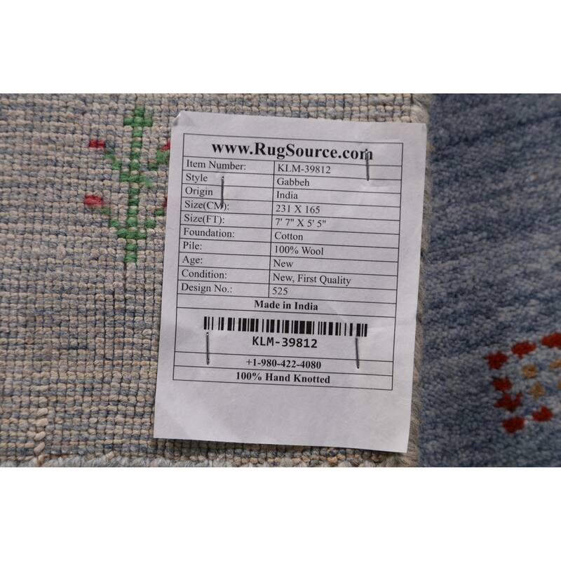 Gabbeh Indian Area Rug Hand-Knotted Tribal Beige Wool Carpet - 5'5" x 7'7"