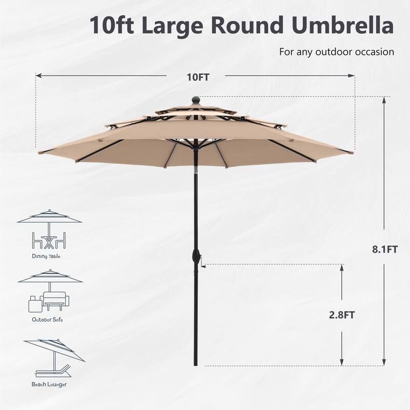 MAISON ARTS 10ft 3 Tiers Vented Patio Outdoor Umbrella with Auto-tilt and Crank Lift