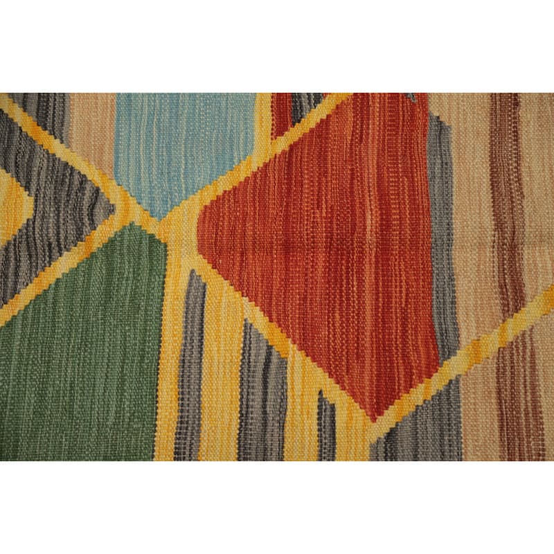 Hand Woven Oriental 100% Wool Carpet Southwestern Tribal Multi-Colored Kilim Area Rug - 8' 5'' X 5' 11''