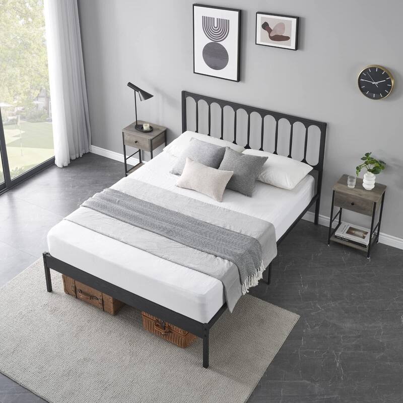 Metal Queen Size Modern Bed Frame Platform Mattress Foundation