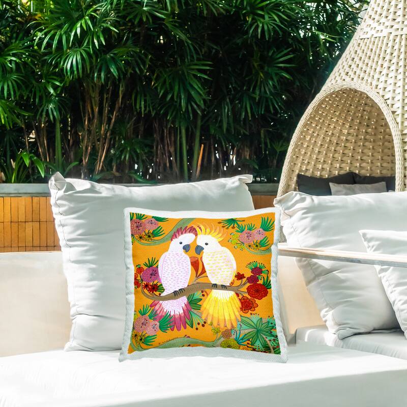Stupell Bright Cockatoos & Foliage Printed Outdoor Throw Pillow Design by Kay Widdowson