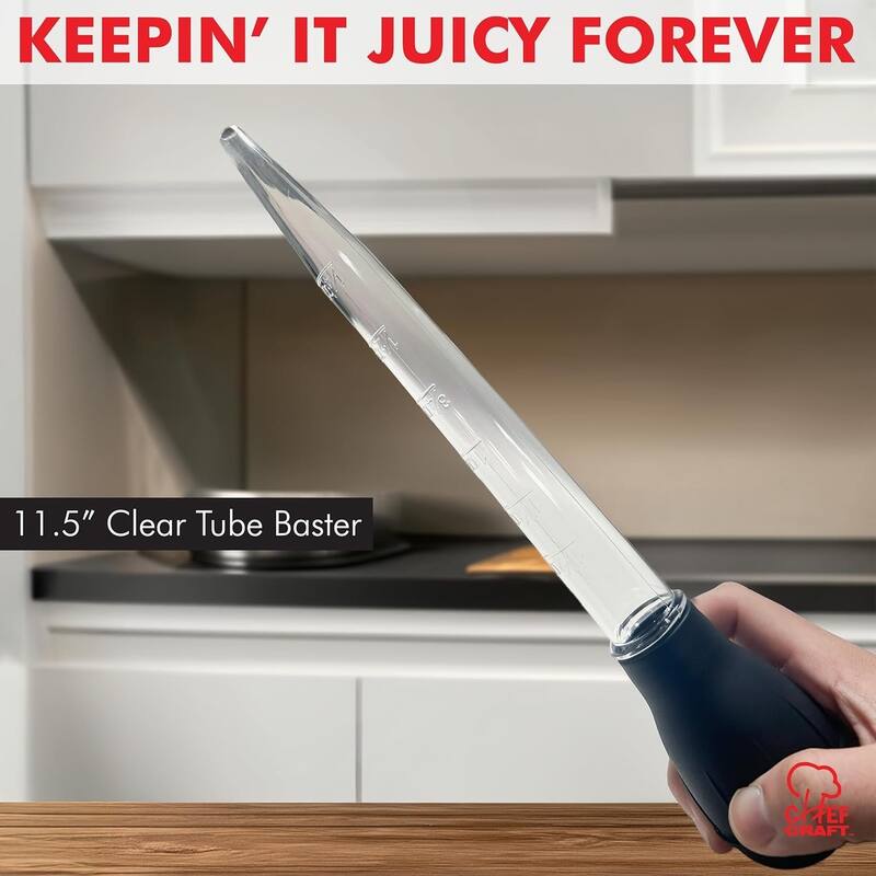 Chef Craft 11.5" Long Classic Heat Resistant Turkey Baster with Clear Tube & Easy Read Measurements