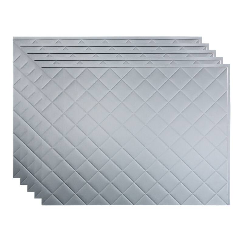 Fasade Quilted Decorative Vinyl 18in x 24in Backsplash Panel in Argent Silver - 5 Pack