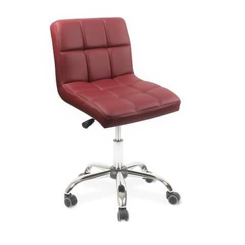 TOTO Home Office Button-Tufted Desk Chair, Armless Thick Cushion, Adjustable Height 19"-25", Modern Red - N/A
