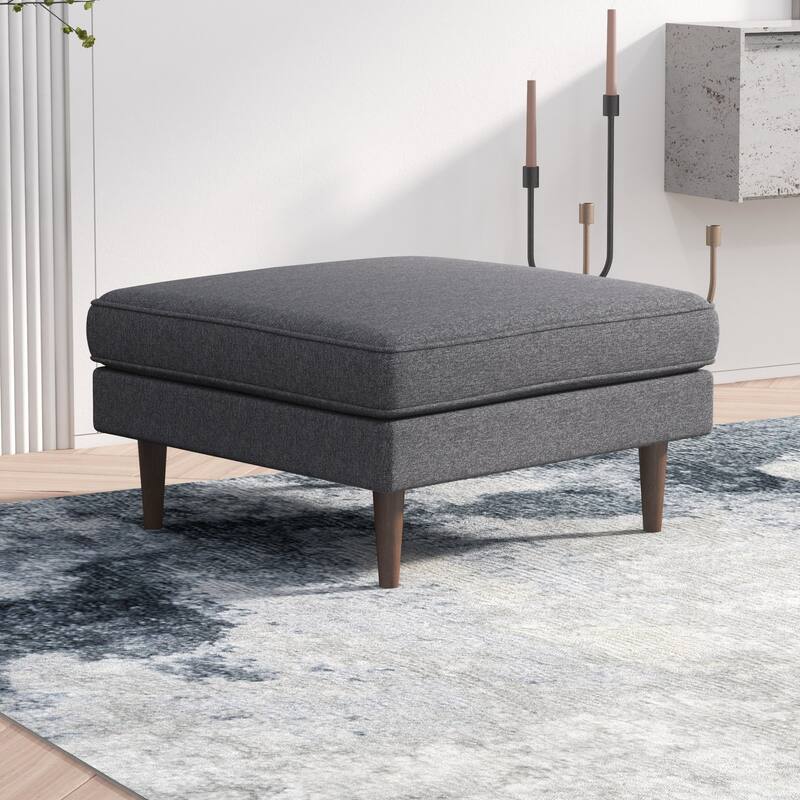 Amber Square Upholstered Ottoman Seaside Grey Fabric with Solid Wood Legs