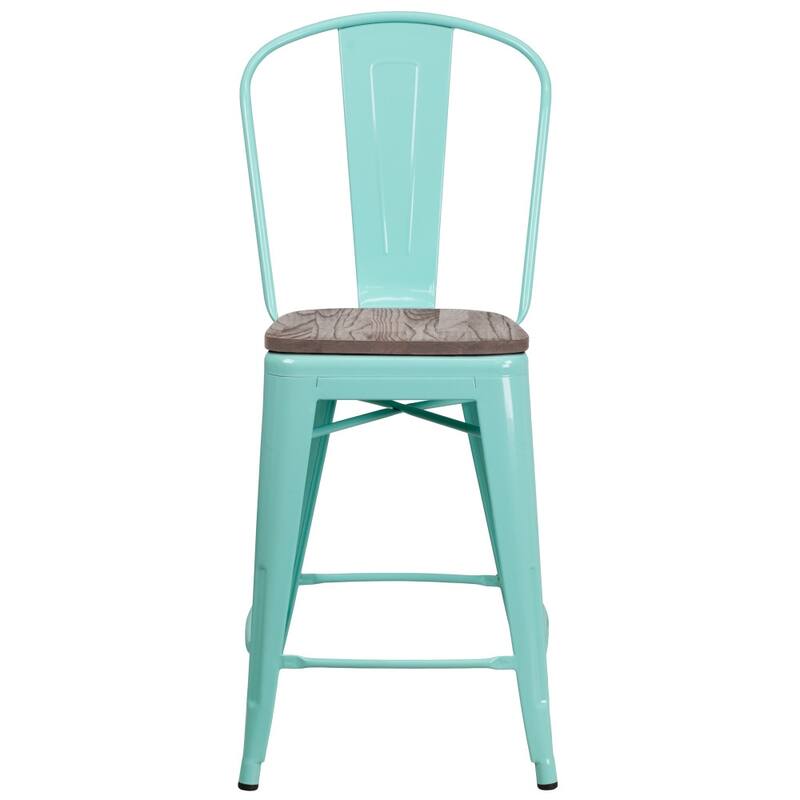 4 Pk. 24" High Metal Counter Height Stool with Back and Wood Seat - 17.75"W x 22"D x 40.25"H - 17.75"W x 22"D x 40.25"H