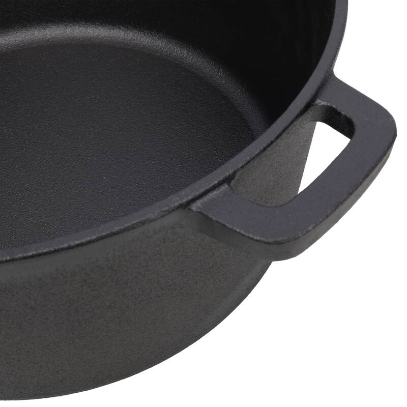 5QT Cast Iron Deep Pot and Skillet Lid with Iron Pot Rack and Lid Lifter, 3-In-1 Outdoor Camping Cast Iron Dutch Oven