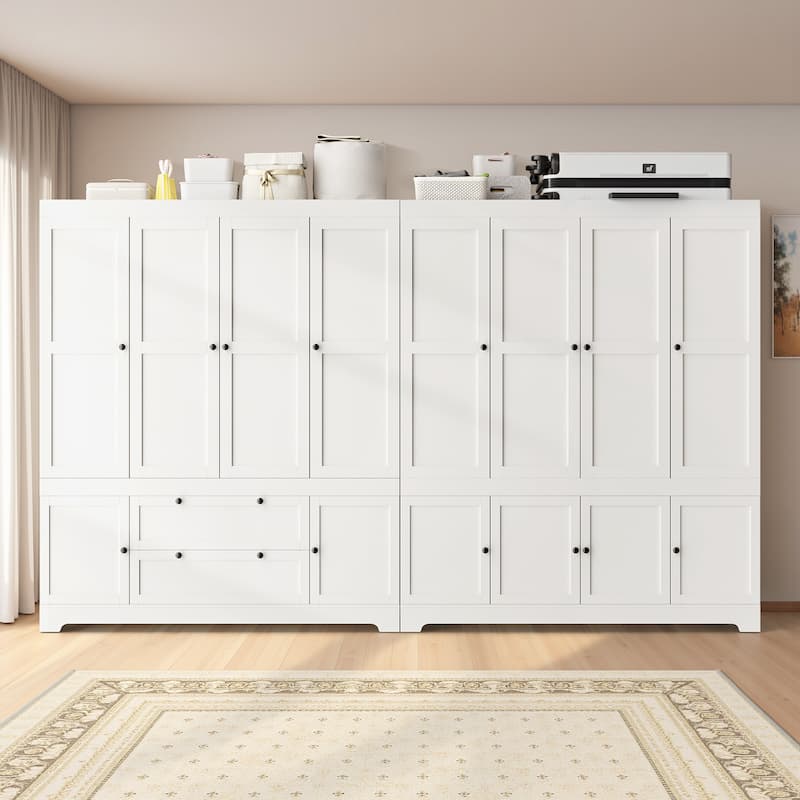 Pocassy 71" H Wardrobe Closet with Drawers and Cabinet.