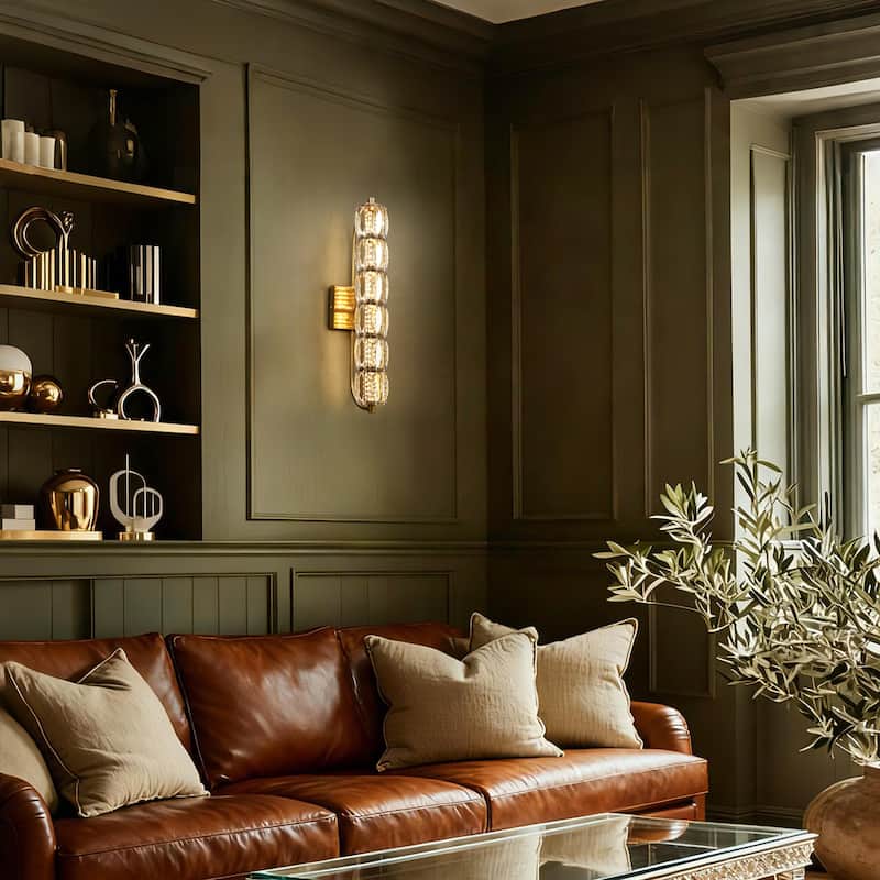 Modern Gold LED 1-Light Crystal Cylinder Wall Sconce Bathroom Vanity Light - Dia. 4.3" x H 19.7"