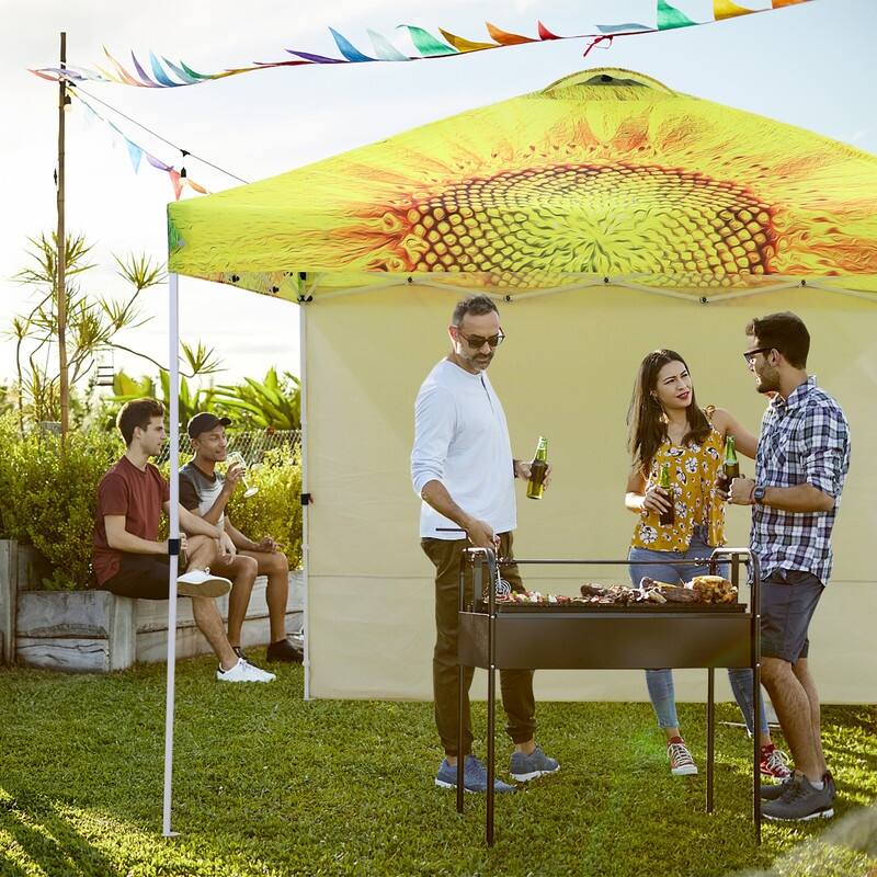 EAGLE PEAK Pop Up Canopy Tent with 1 Sidewall, Easy Setup Event Tent, Outdoor Sun Shade, Instant Canopy 10x10 - Sunflower