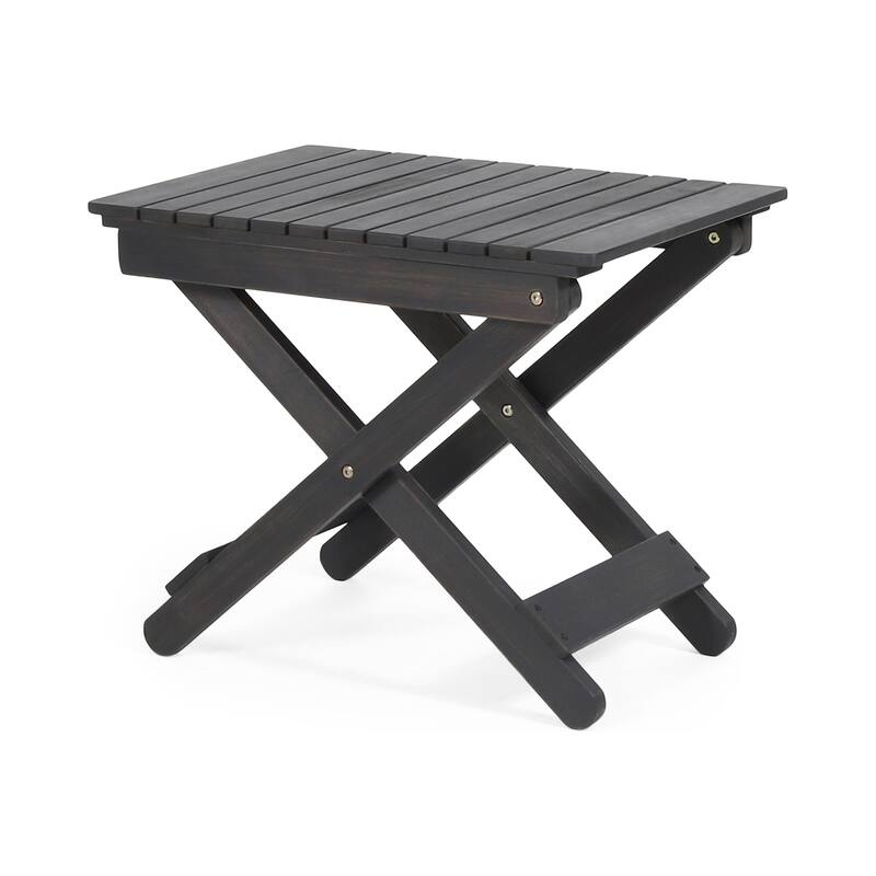 Kyre Outdoor Side Table, Foldable Slatted 23 Inch, Dark Gray Acacia Wood