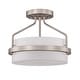 preview thumbnail 4 of 8, Stefani Matte Satin Nickel 2-Light Frosted Glass Drum Shade Semi-Flush Mount