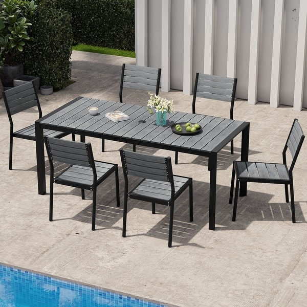 Outdoor All-Weather Aluminum Patio Rectangular Dining Table with Umbrella  Hole - On Sale - Bed Bath & Beyond - 42742516