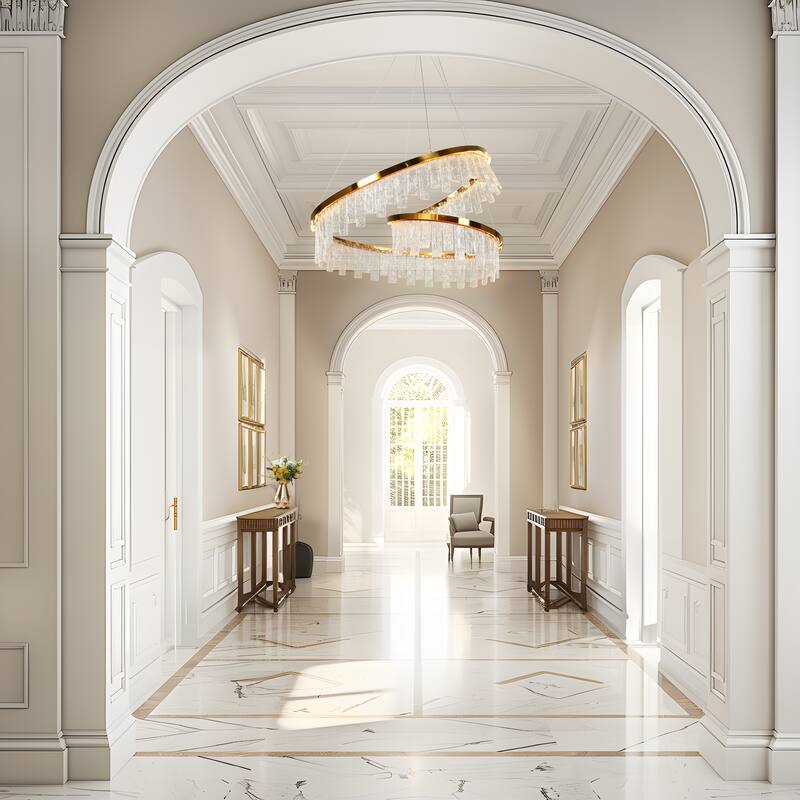 Modern Luxury Gold LED Textured Glass Chandelier for Living Dining Room