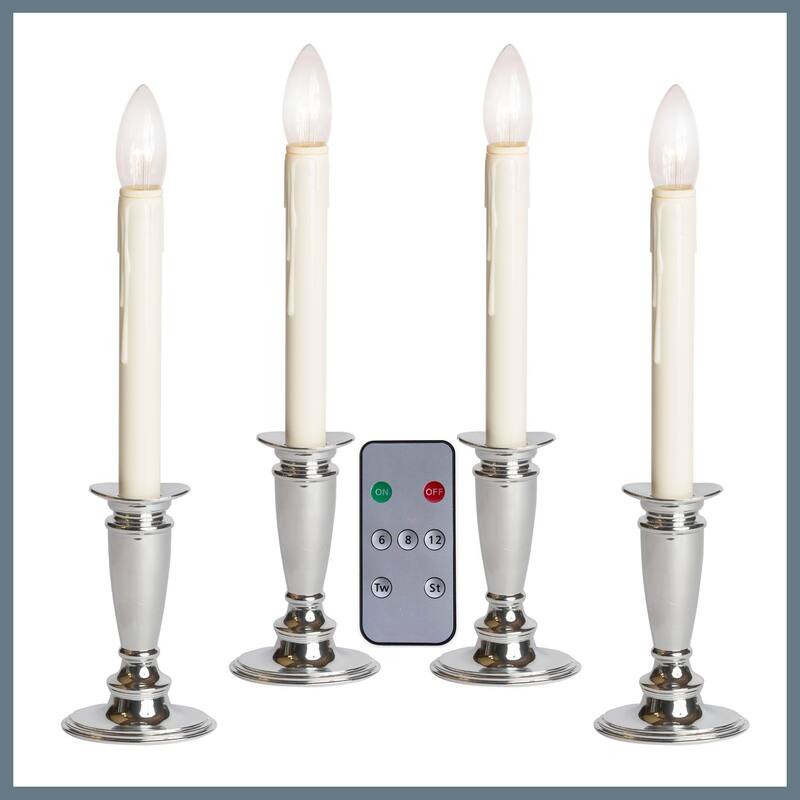 Battery Operated Bi-Directional LED Adjustable Base Candle 4-pack - Silver