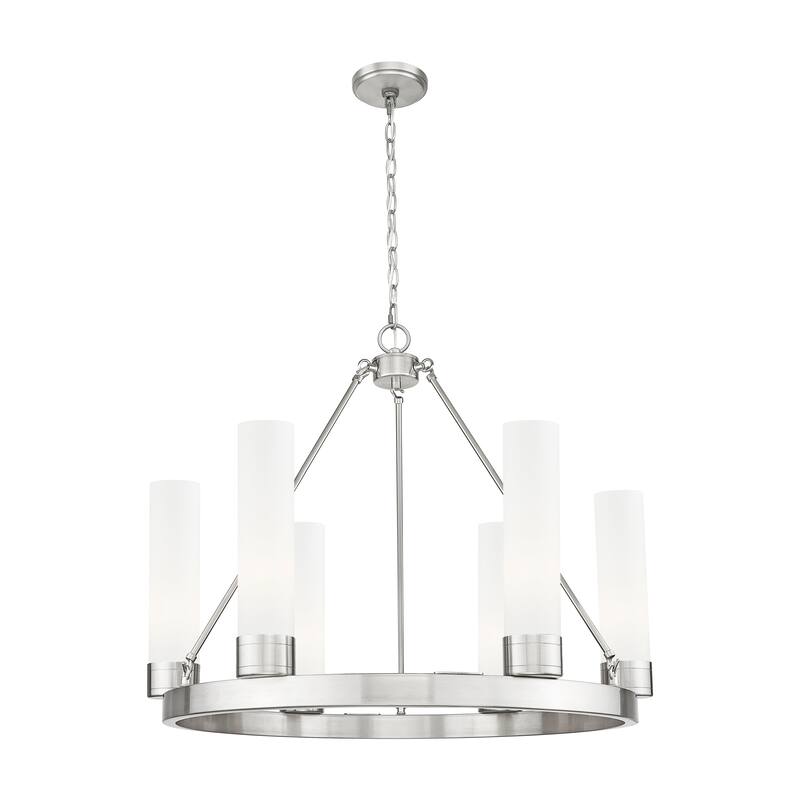 Innovations Lighting Downtown Urban - Boreas - 6 Light 29" Chandelier with 11" Shades - Satin Nickel/White